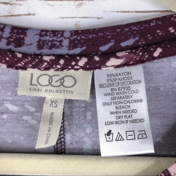 LOGO purple gray print lace hem layered tunic top - Picture 4 of 8